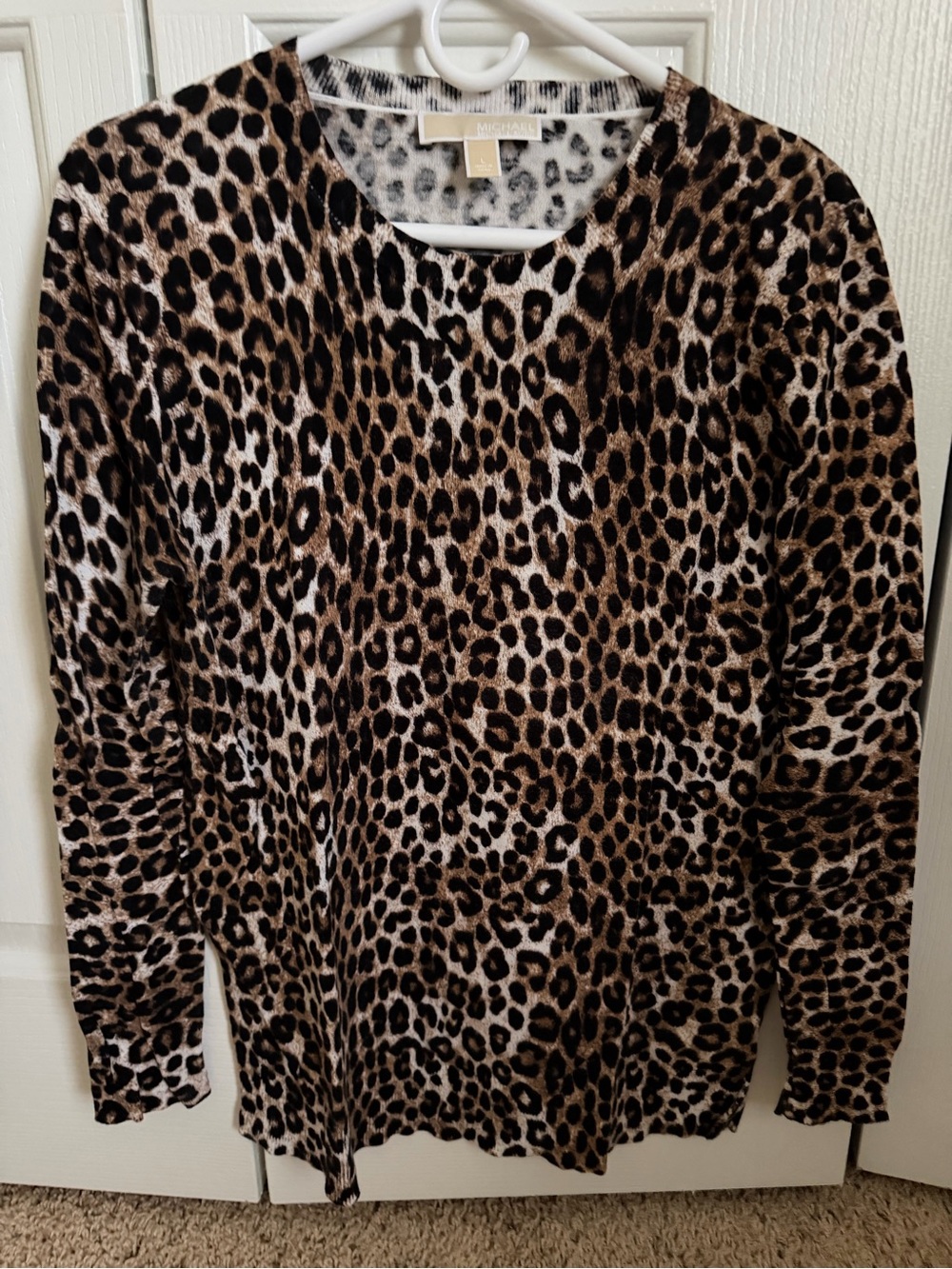 Michael Kors Leopard Print Crewneck Sweater in Brown and Black